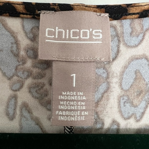 Chicos Womens Knee Length Dress Leopard Animal Print Mob Wife V Neck Size 1 - Picture 3 of 4